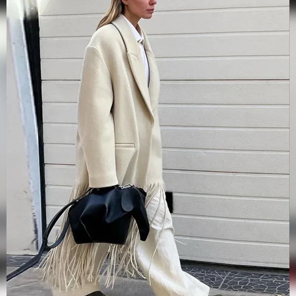 Tassel Apricot Women's Coat Elegant Autumn Long Sleeve Lapel Female Coats 2024 - Picture 3 of 7